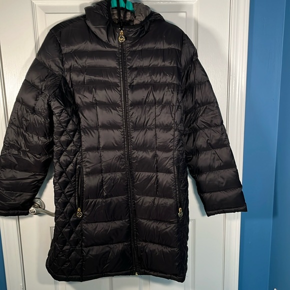 Michael Kors NWOT three-quarter puffer jacket with storage bag black size large - Picture 1 of 9